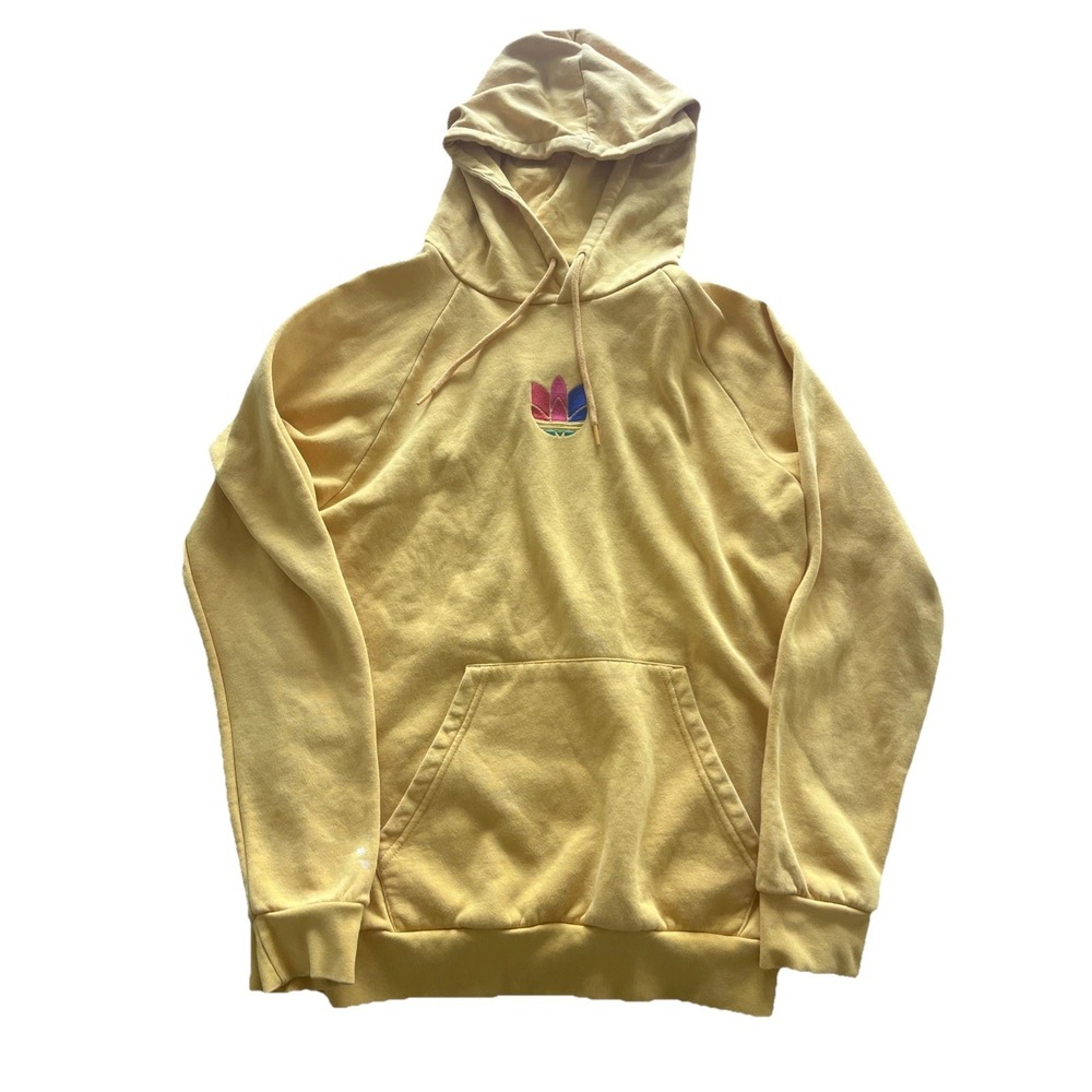 Vintage 1980s Adidas Hoodie Sweatshirt Football Soccer Training Medium Yellow